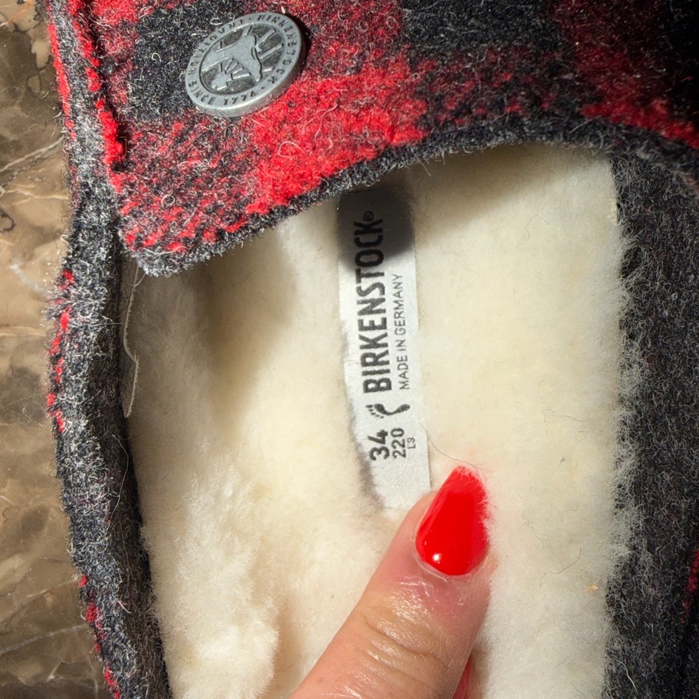 Birkenstock Red and Gray Plaid Slippers - Picture 4 of 4
